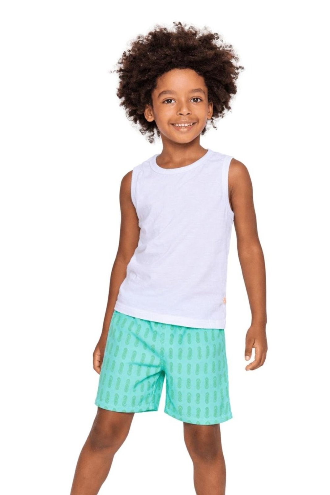 Infantil - Conjunto Menino Chinelo Básico Alphabeto Esmeralda Branco
