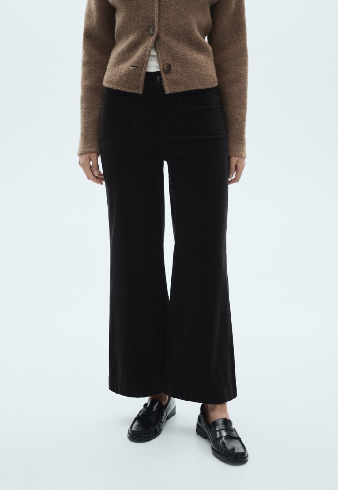 Calça Jeans Mango Wide Leg Catherip Preta
