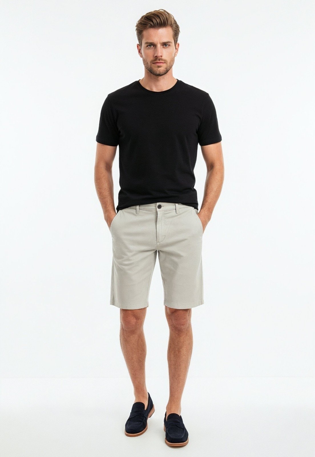 Bermuda Sarja Traymon Chino Slim Bege