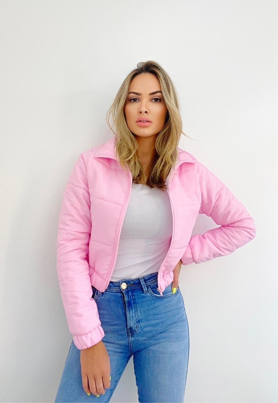 Jaqueta Puffer Curta Rosa Candy Color