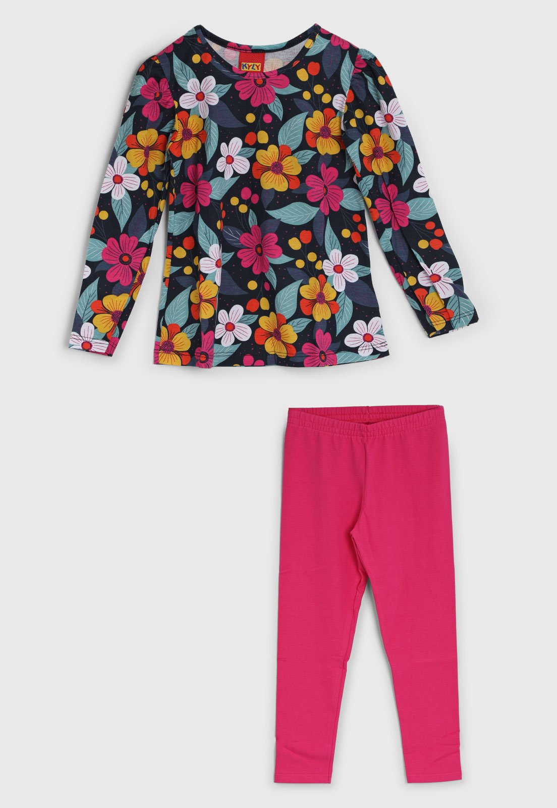 Infantil - Conjunto Kyly Blusa Floral Manga Longa e Calça Legging Rosa