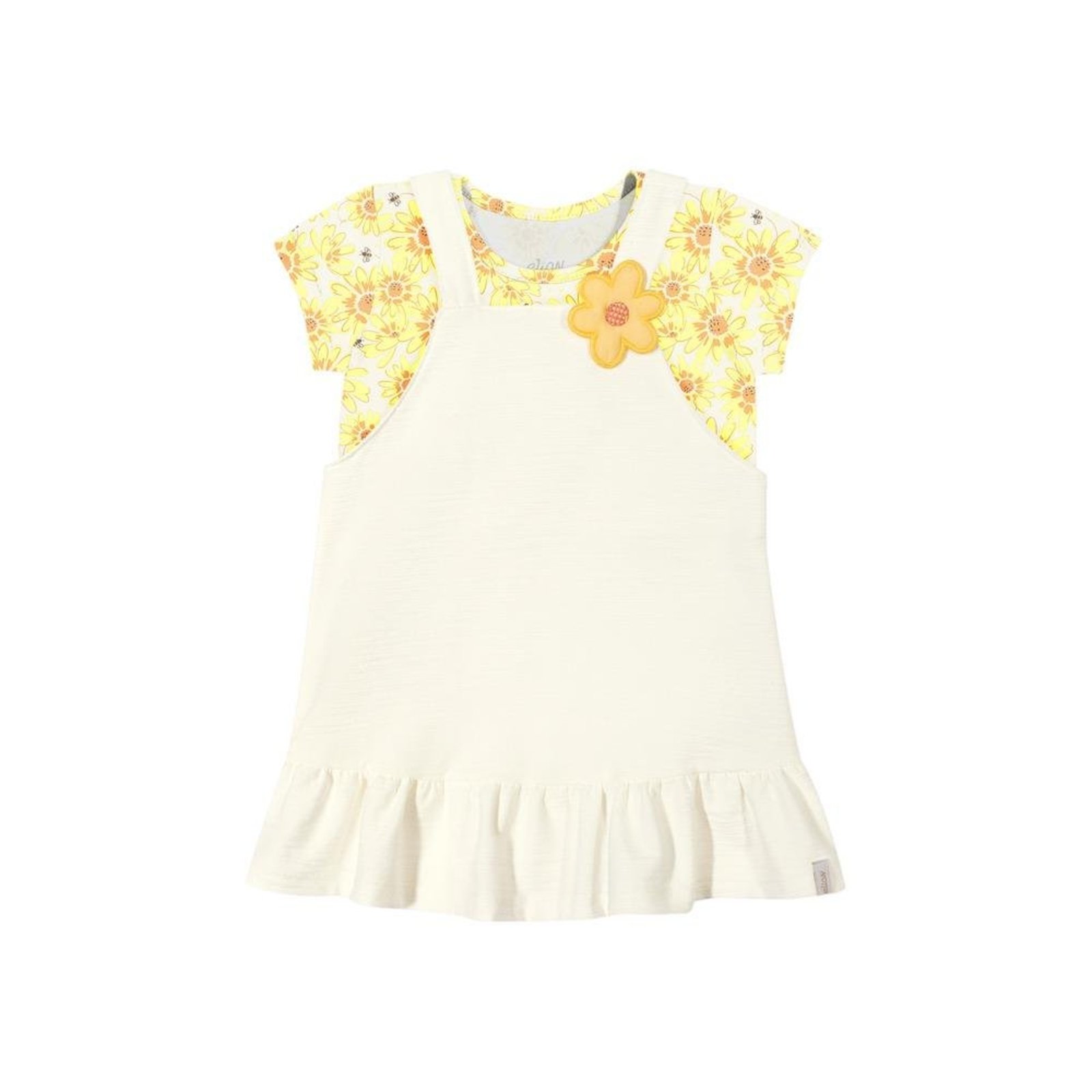 Infantil - Conjunto Feminino Salopete Camiseta Floral Elian Branco Amarelo G Branco