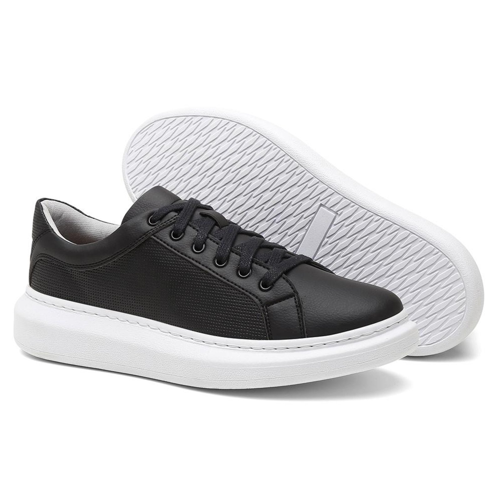 Tênis Masculino Cadarço Flat Dia a Dia Conforto Casual - Bege - 45 Preto