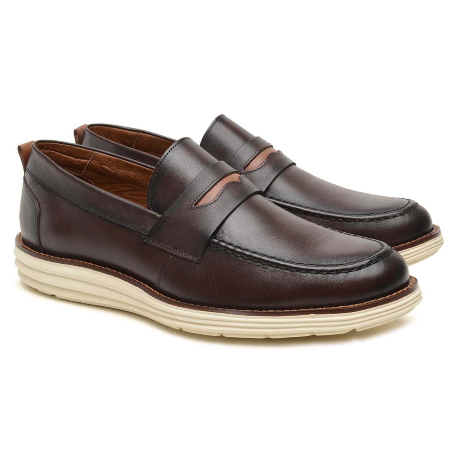 Sapato Loafer Casual Masculino Couro Legítimo Café