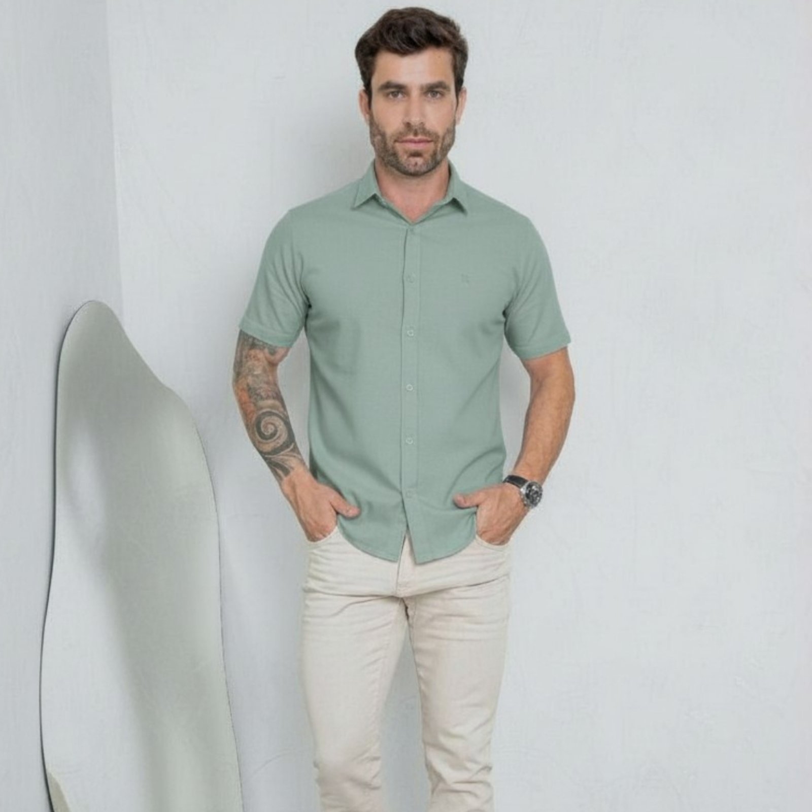 Vista 2 Camisa Bordada Masculino Revanche Bíngio azul Revanche azul