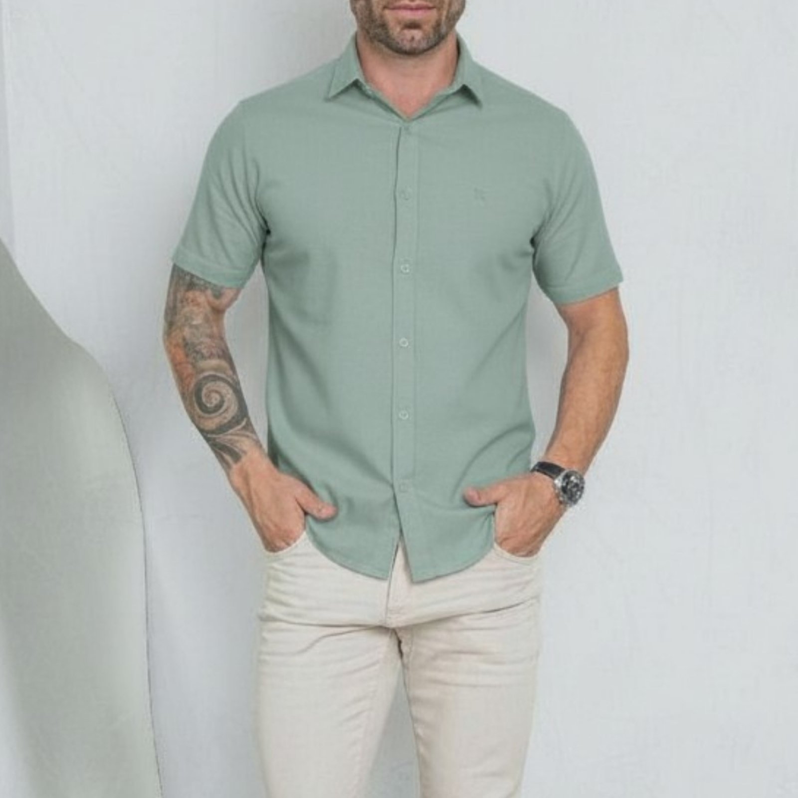 Vista 3 Camisa Bordada Masculino Revanche Bíngio azul Revanche azul