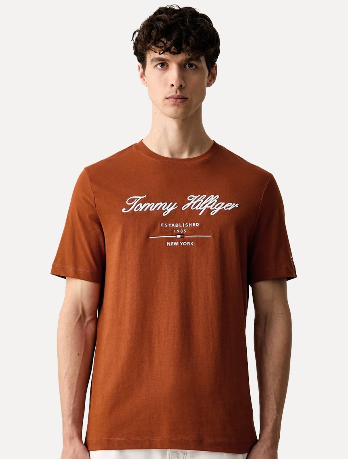 Camiseta Tommy Hilfiger Masculina Embroidered Est. 1985 New York Laranja