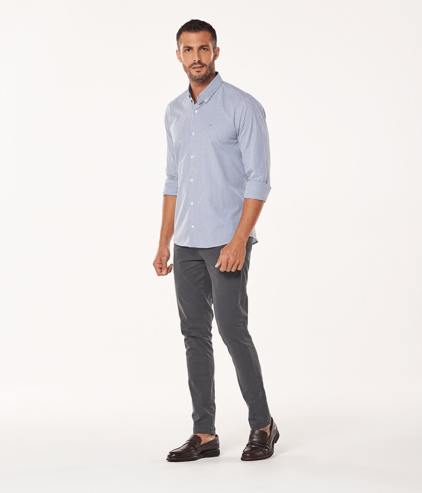 Calca Sarja Bolso-Faca Frente E Embutido Atras Masculina Cinza Chumbo