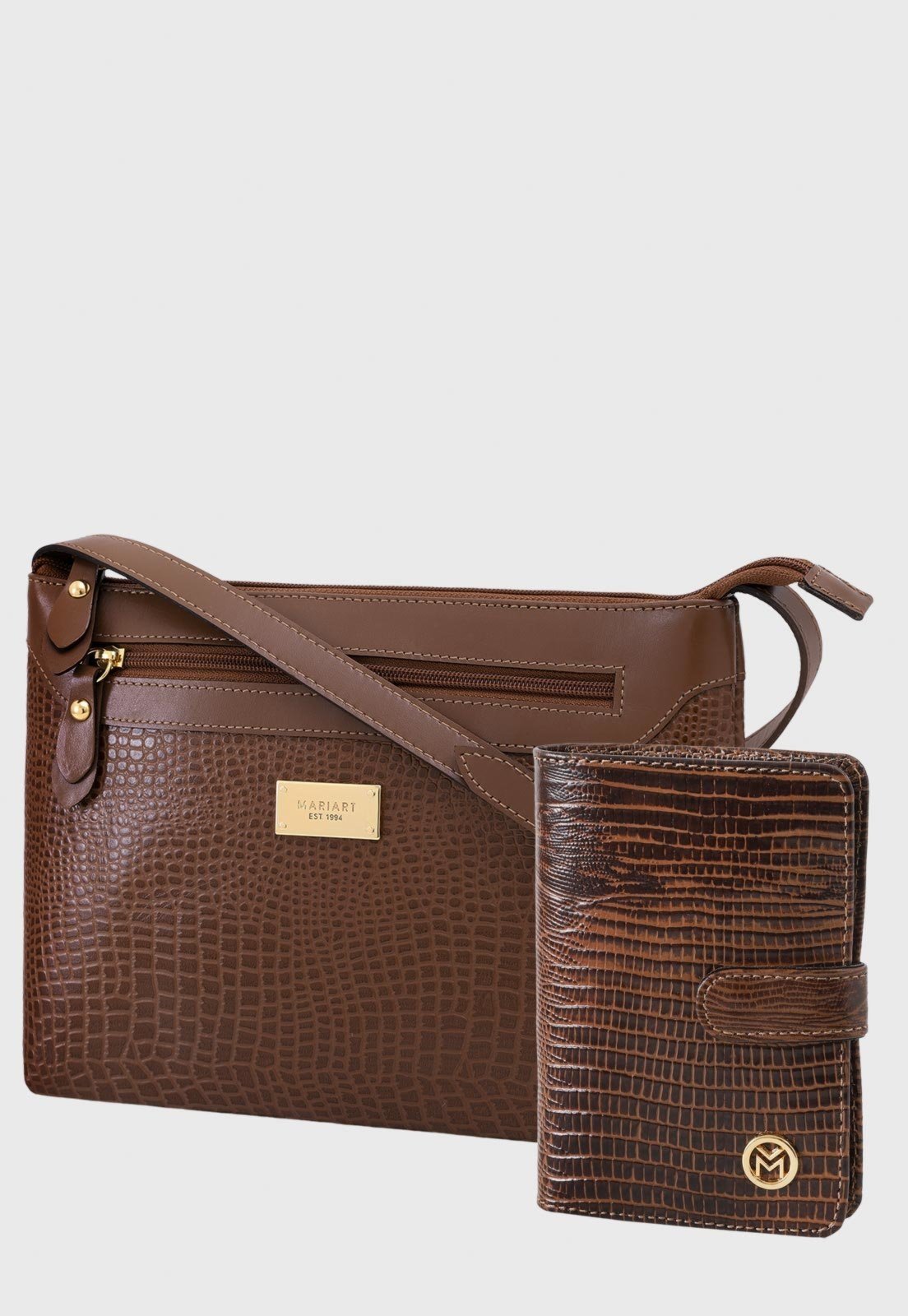 Kit Bolsa e Carteira Couro Mariart 2193MRT + 237MRT Havana