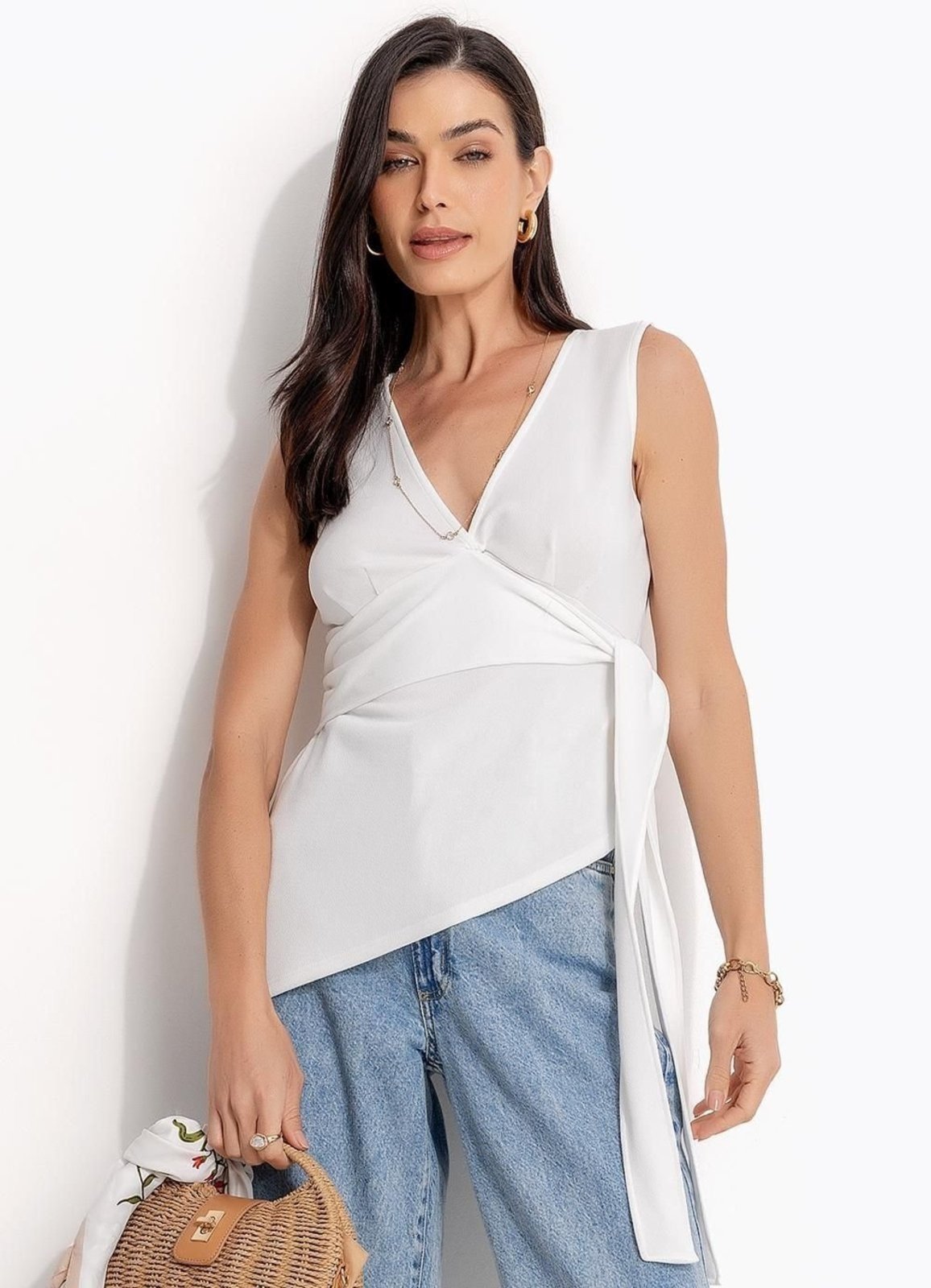Blusa Em Malha Crepe Quintess Off White