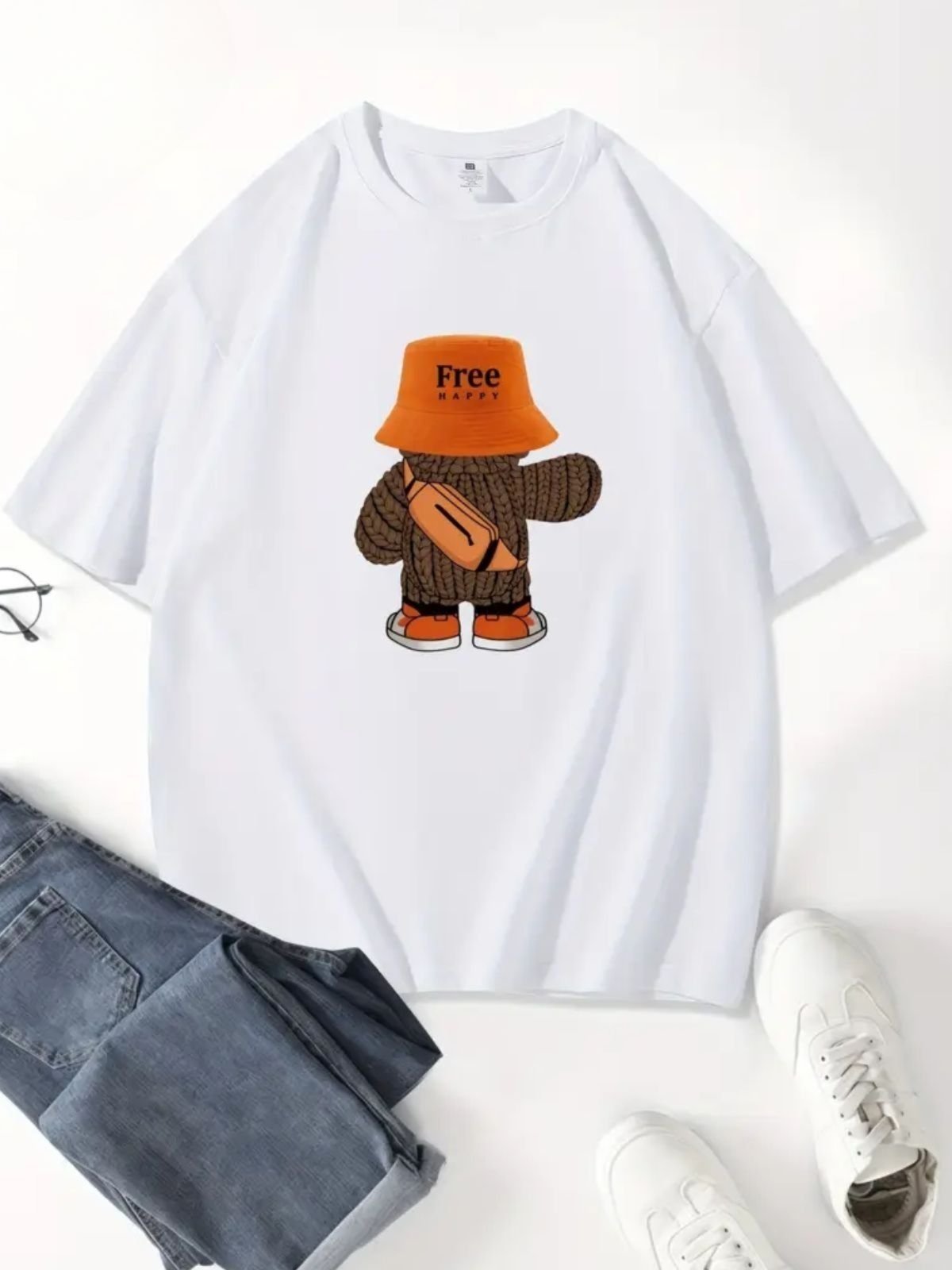 Camiseta Estampada Oversized Urso Safira Moda Algodão Branca