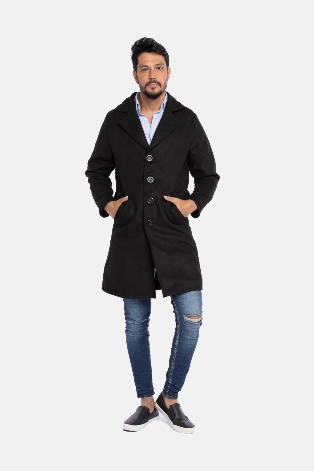 Casaco Sobretudo Masculino Carbella Lã Batida Preto