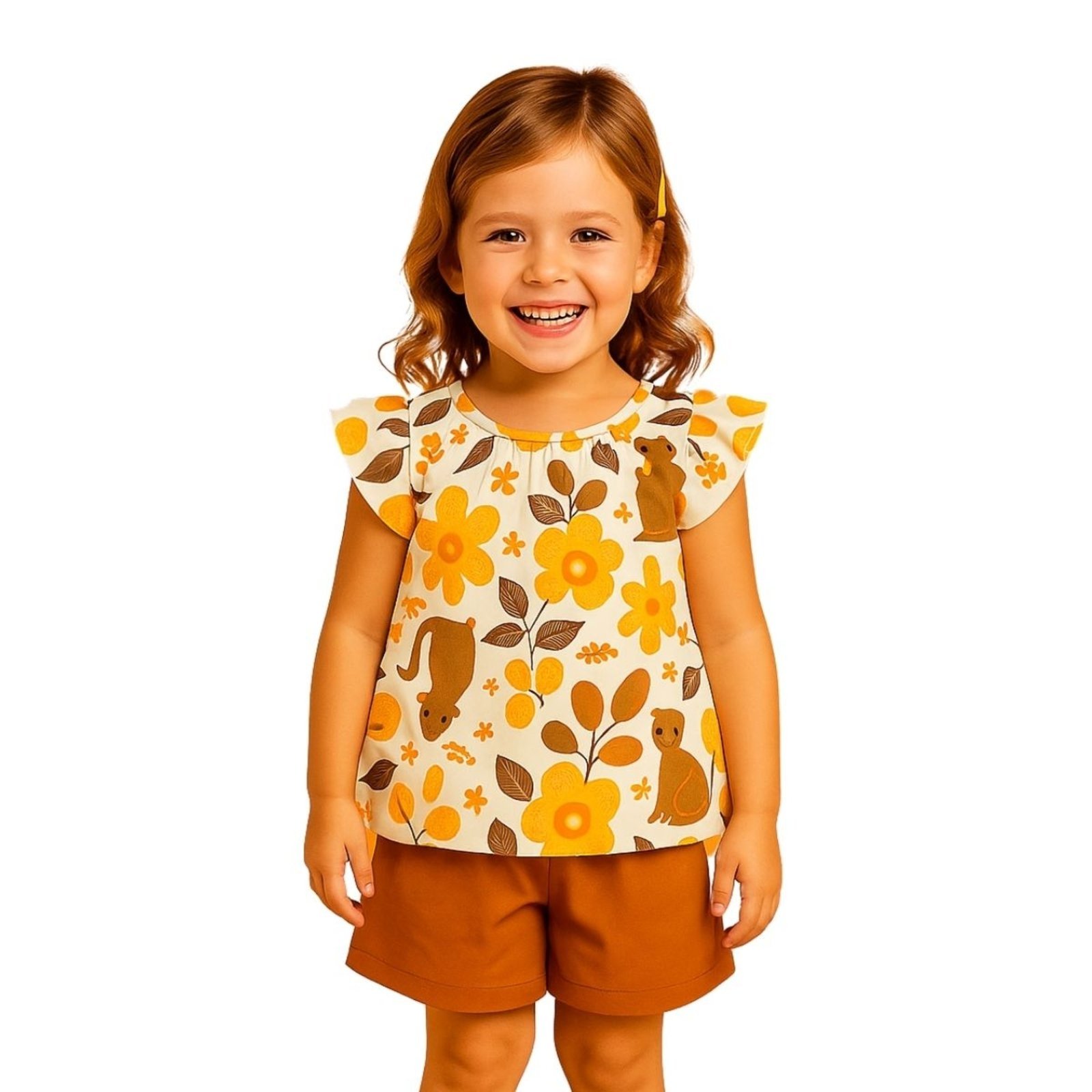 Vista 3 Infantil - Conjunto 2pçs Manga Curta Kyly Floral com bichinhos branco Kyly branco