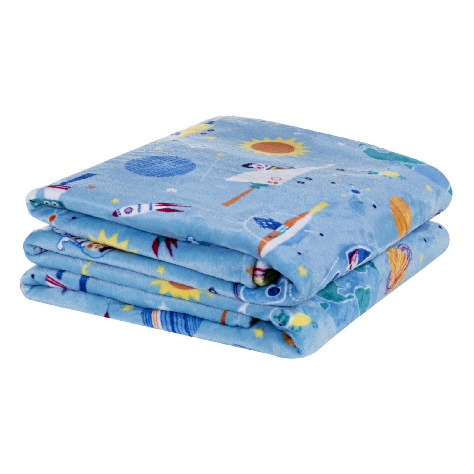 Cobertor Casa Scarpa Fantasy Solteiro Mantinha Flannel Estampada - Astronauta - Azul