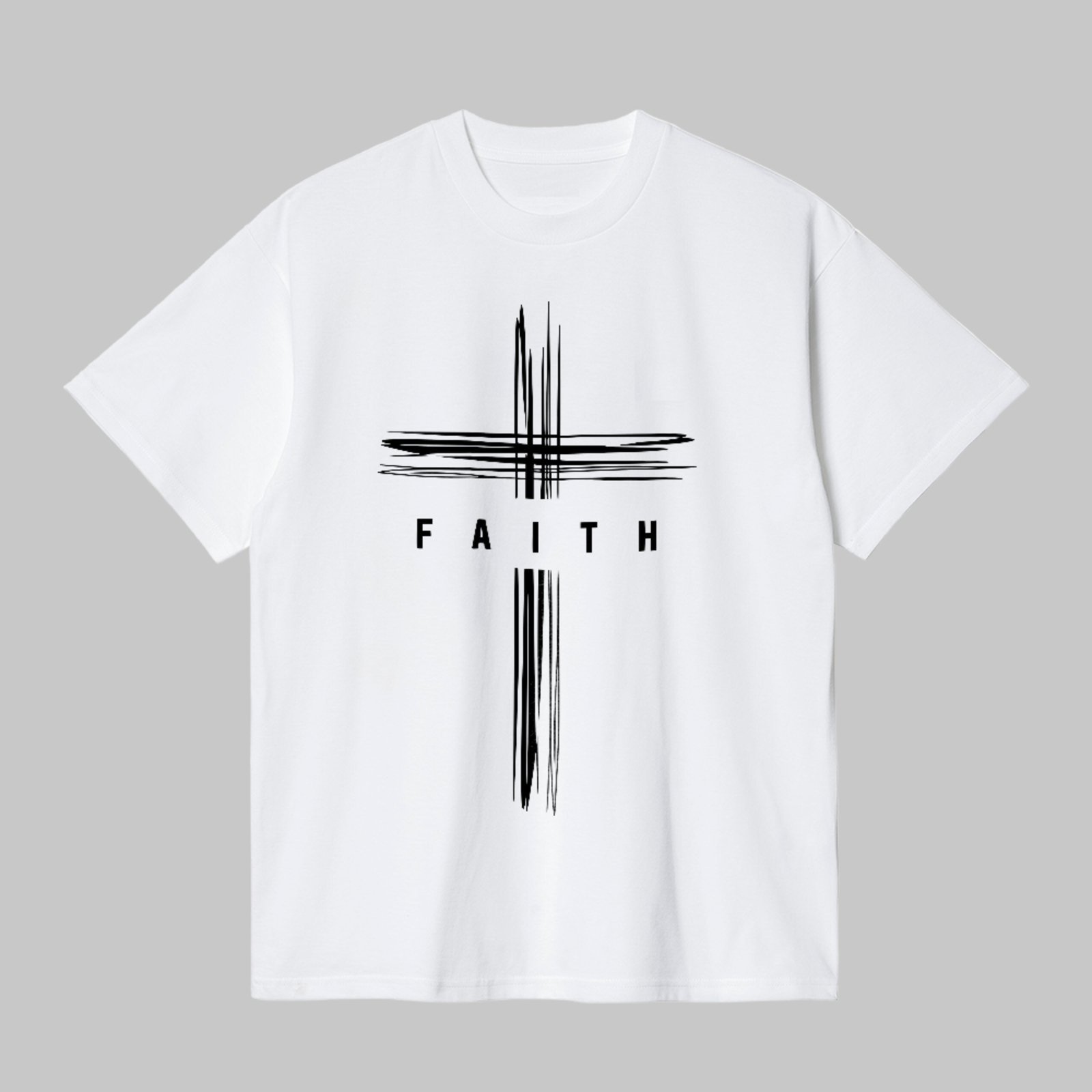 Camiseta Básica Faith Cruz Minimalista Estilo Gospel Moderno Branco