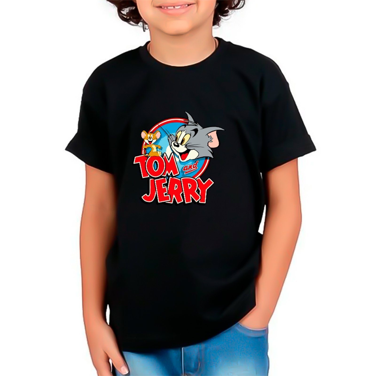 Infantil - Camiseta Tom And Jerry Arte Clássica Animada Unissex Preto