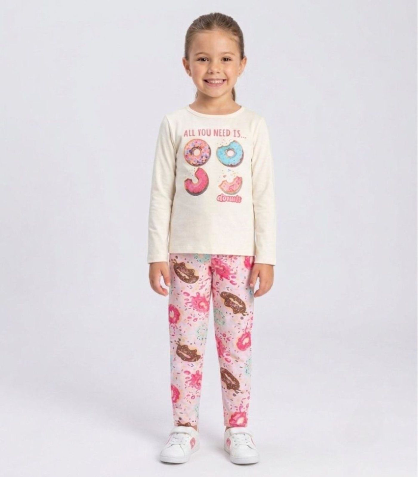 Infantil - Conjunto Algodão Menina Blusa Longa E Calça Select Branco