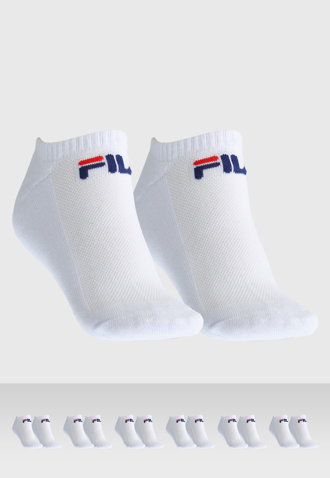 Kit 6pçs Meia Fila Cano Baixo Logo Branco