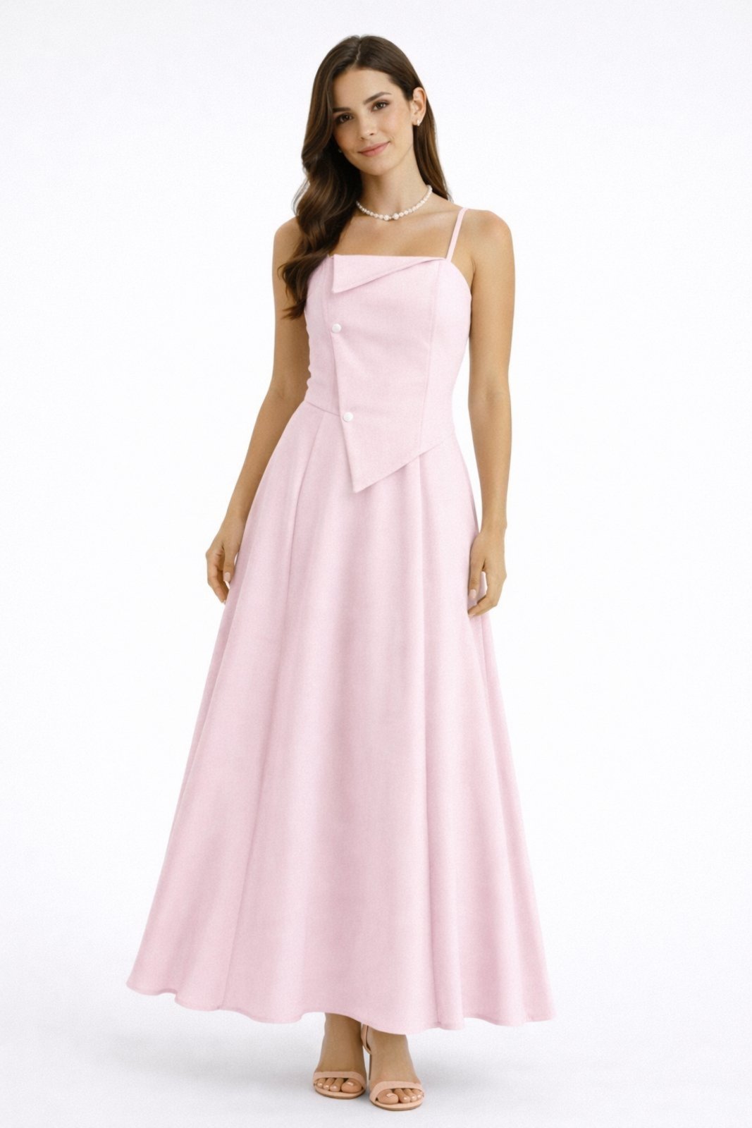 Vestido Longo D Bell Outlet Fashion Alcinha Transpassado Rosa Claro