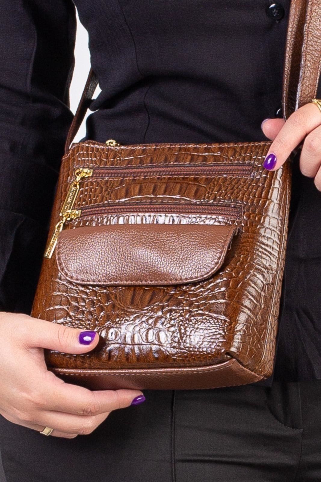 Vista 3 Bolsa transversal de couro croco Maura - Whisky Andrea Vinci vermelho Andrea Vinci vermelho