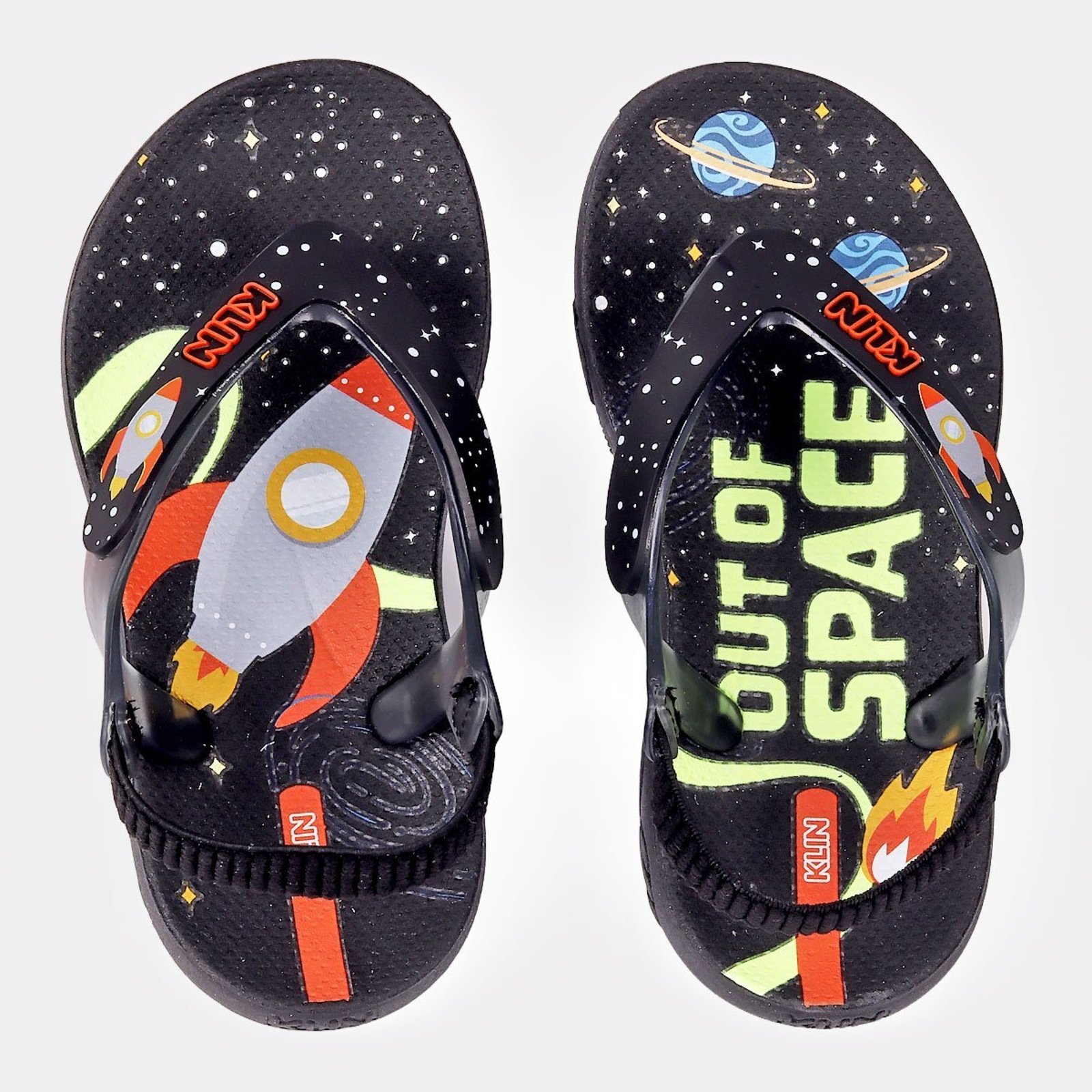 Infantil - Chinelo Menino Aqua Print Espacial Brilha no Escuro Klin - Preto