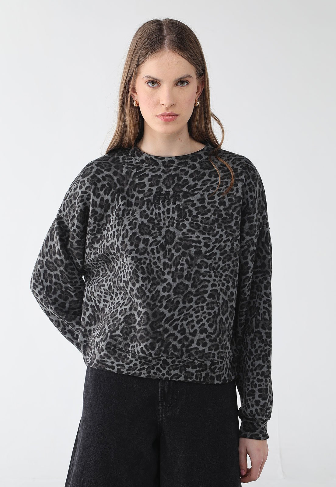 Blusa de Moletom Feminina GAP Animal Print Grafite
