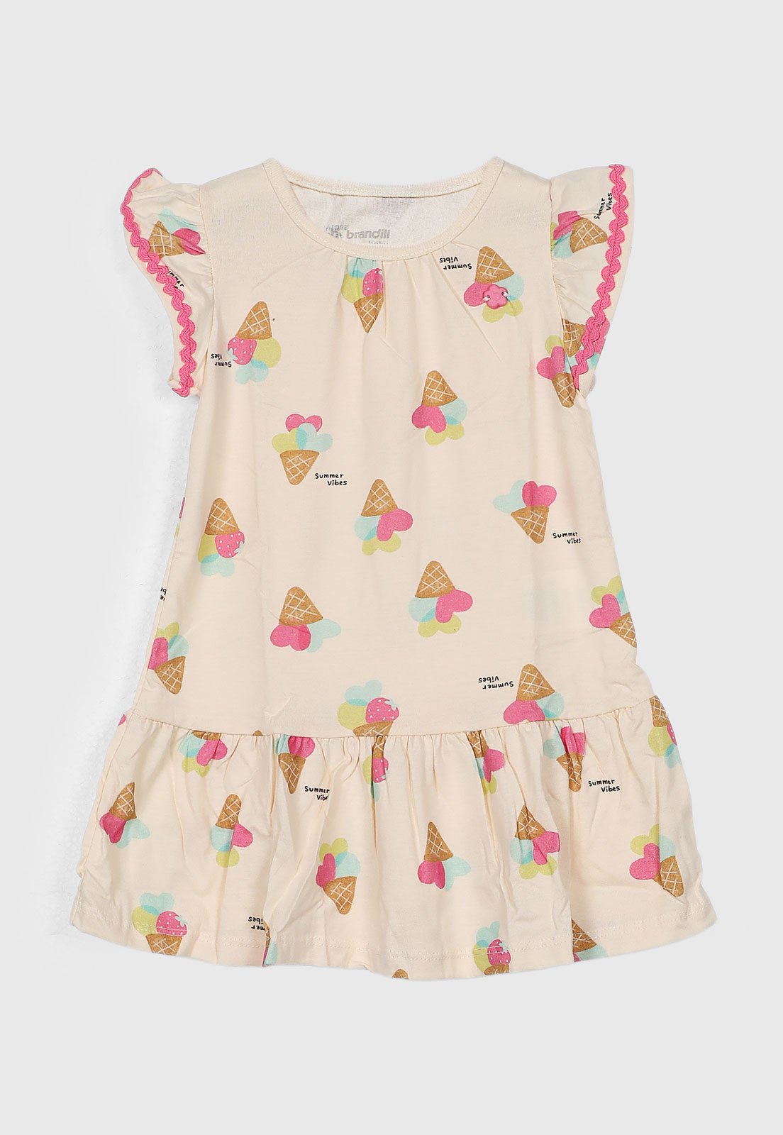 Vestido Brandili Estampa Sorvetes Bege