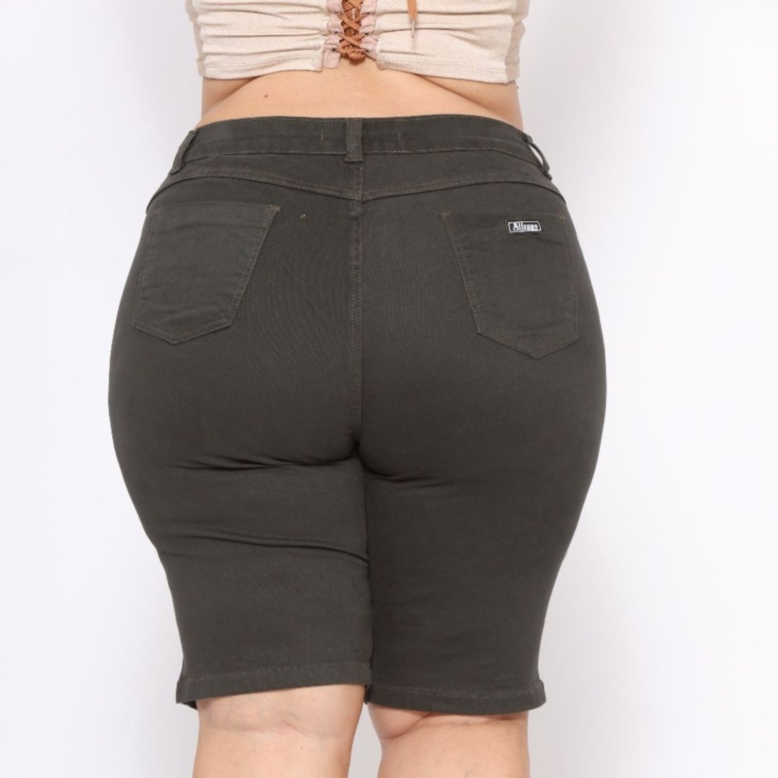 Vista 3 Bermuda Feminina Jeans Loka Plus Size Juliane verde/verde militar Jeans Loka verde/verde militar