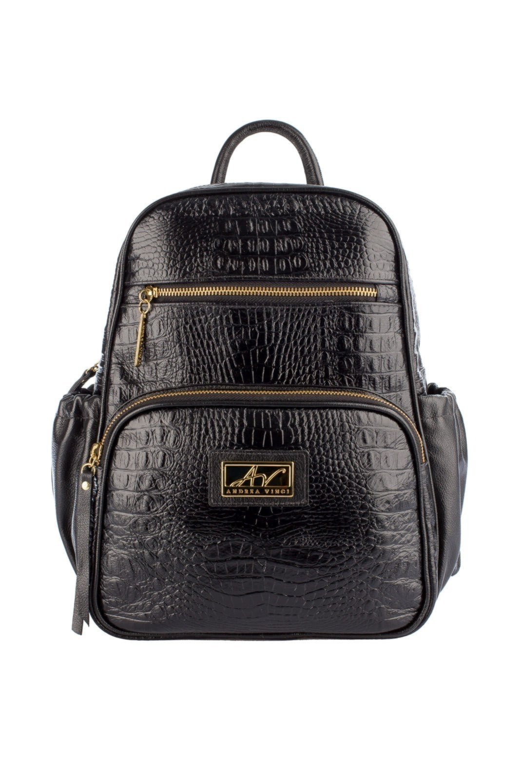 Mochila Andrea Vinci pequena de couro croco Zoey – Preto
