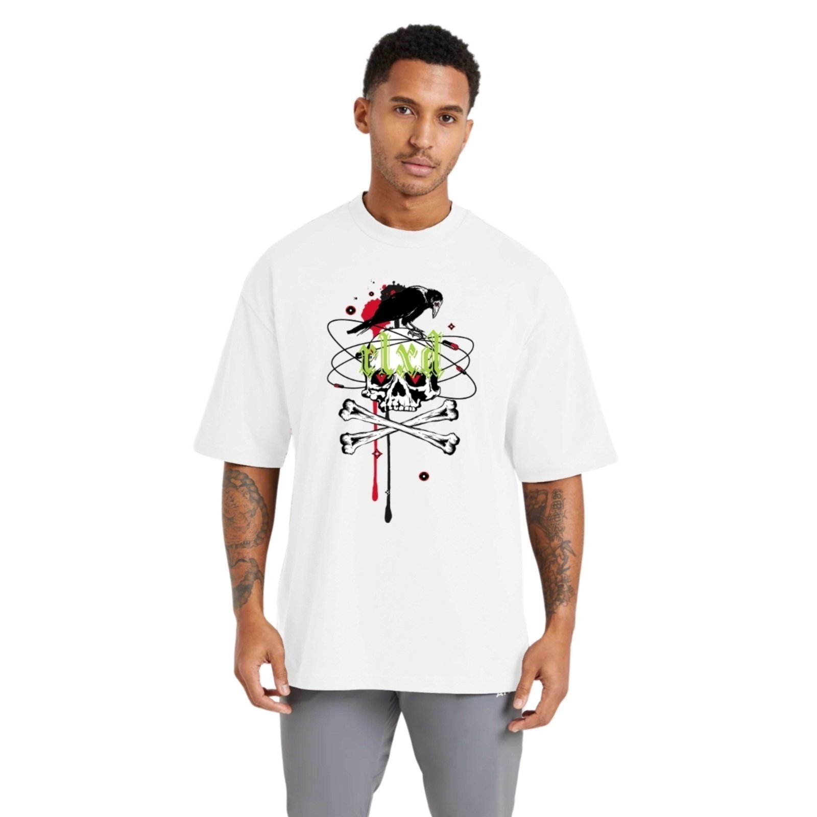 Camiseta Oversized Streetwear de Algodão Masculina Ideal para Academia e Esportes Corvo
