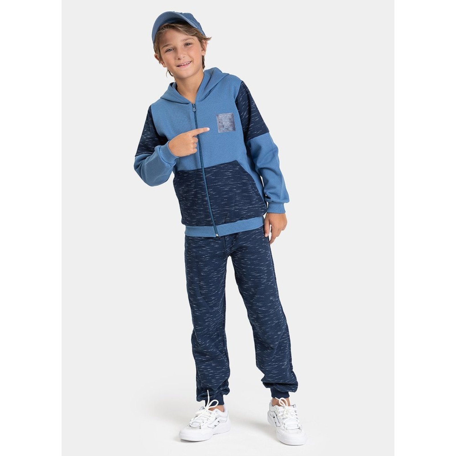 Vista 2 Infantil - Conjunto Inverno Menino Jaqueta com Capuz e Bolso e Calça em Moletom Molekada azul Molekada azul