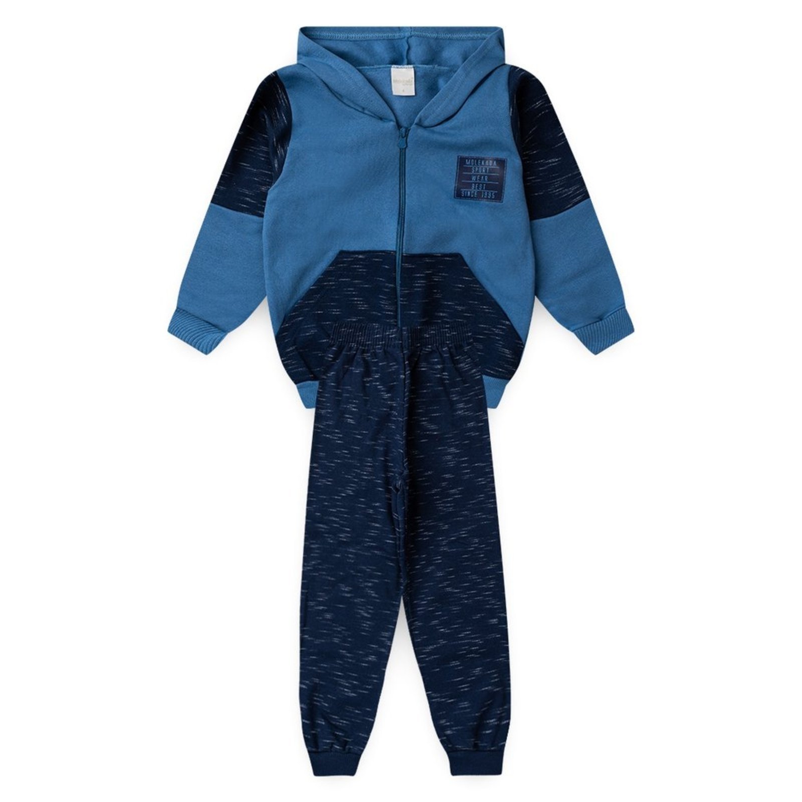 Vista 3 Infantil - Conjunto Inverno Menino Jaqueta com Capuz e Bolso e Calça em Moletom Molekada azul Molekada azul