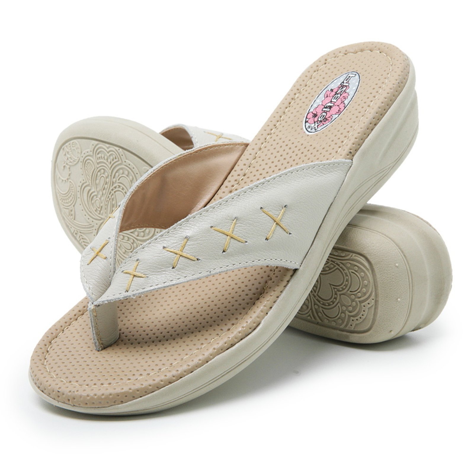 Chinelo Tamanco em Couro Conforto Feminino 215 Marfim