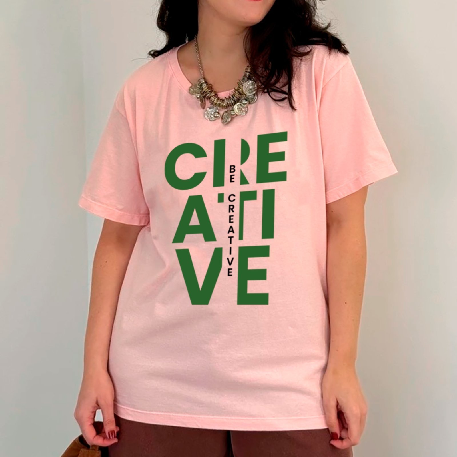 Camiseta Ousy Unissex Be Creative Básica Rosa