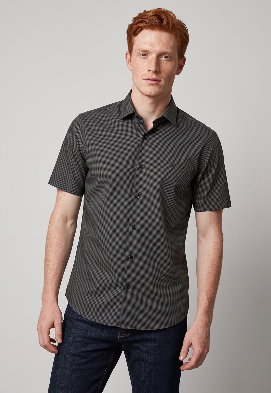 Camisa Masculina Aramis Manga Curta Xadrez Preta