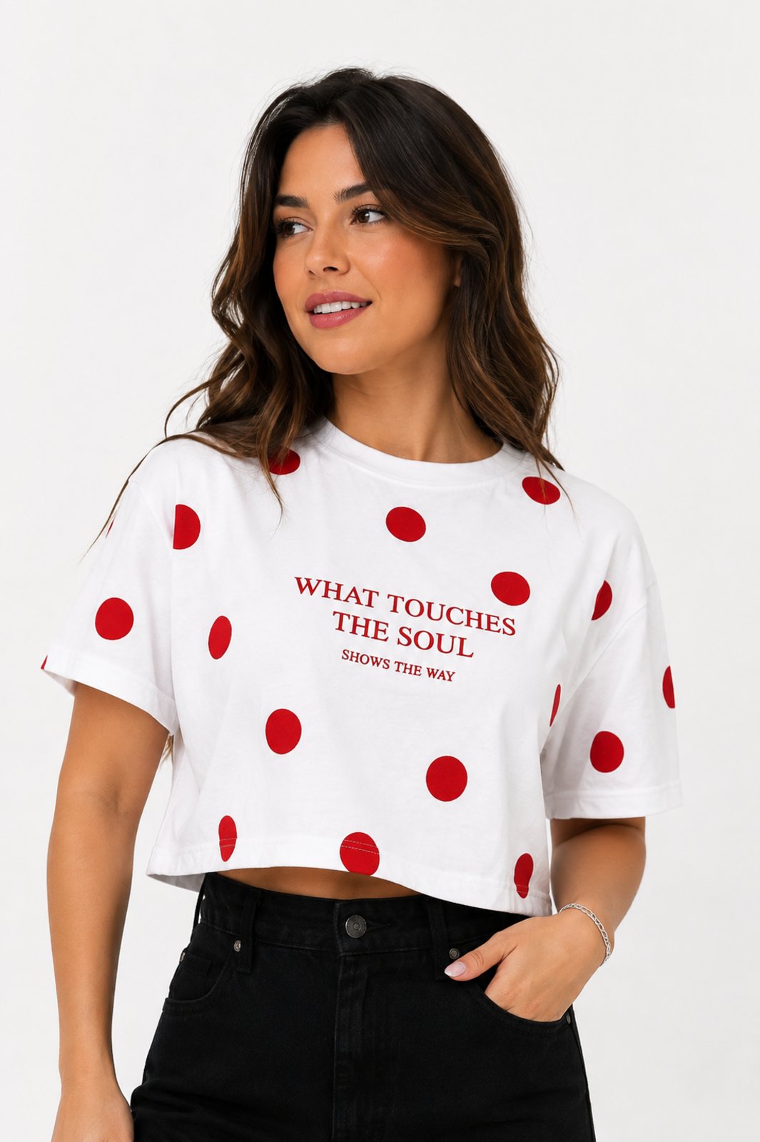 Camiseta Cropped D Bell Outlet Fashion Poá Vermelho