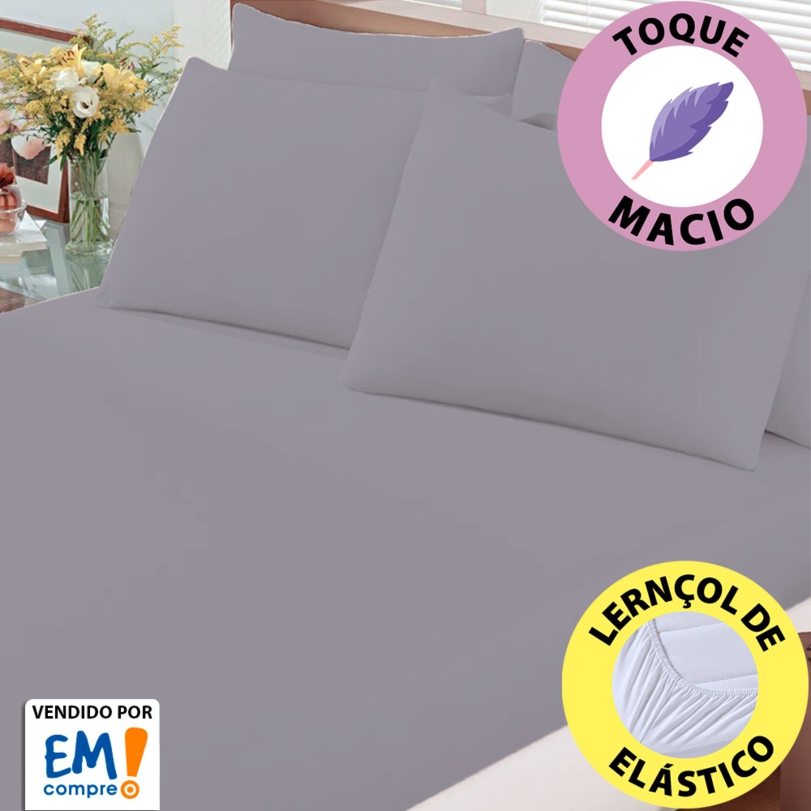 Vista 3 Lencol Solteiro Avulso de Malha 100% Algodao com Elastico Buettner Emcompre Bouton unico Bouton unico