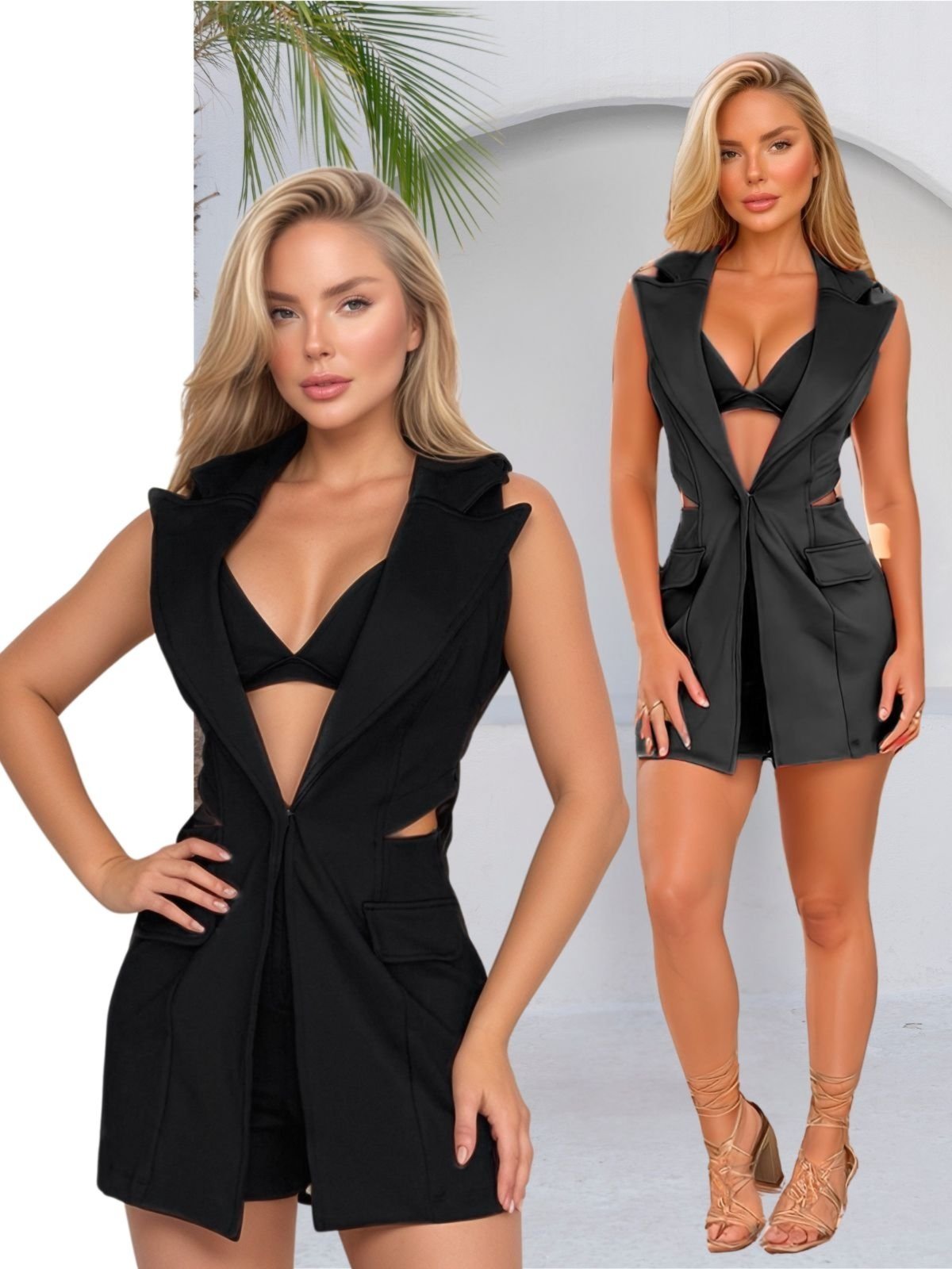 Macacão Curto Feminino Blazer com Top Preto
