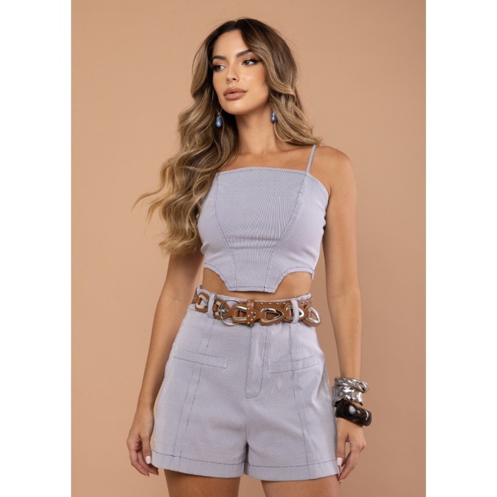 Vista 3 Sawary Fashion Top Cropped Faísca MARINHO azul Sawary Fashion azul