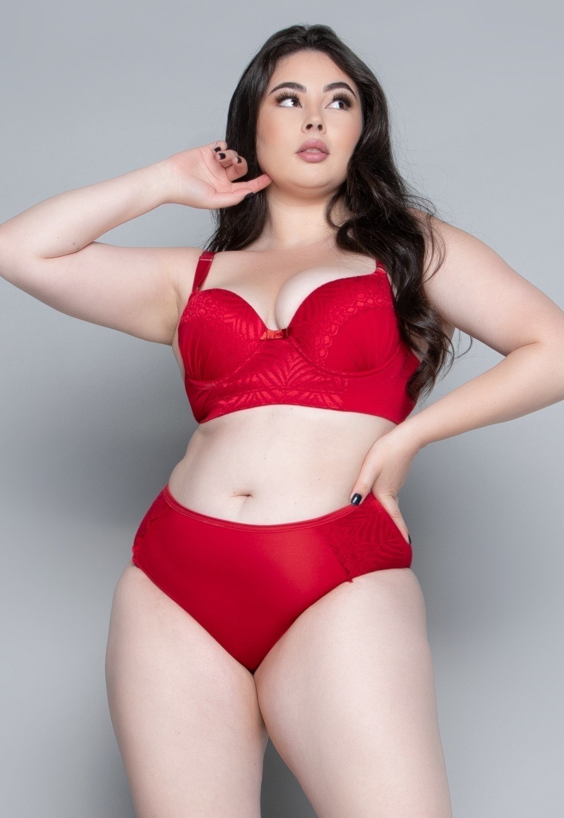 Conjunto de Lingerie Serra E Mar Modas Plus Size Sutiã Reforçado Com Bojo Calcinha Vermelho
