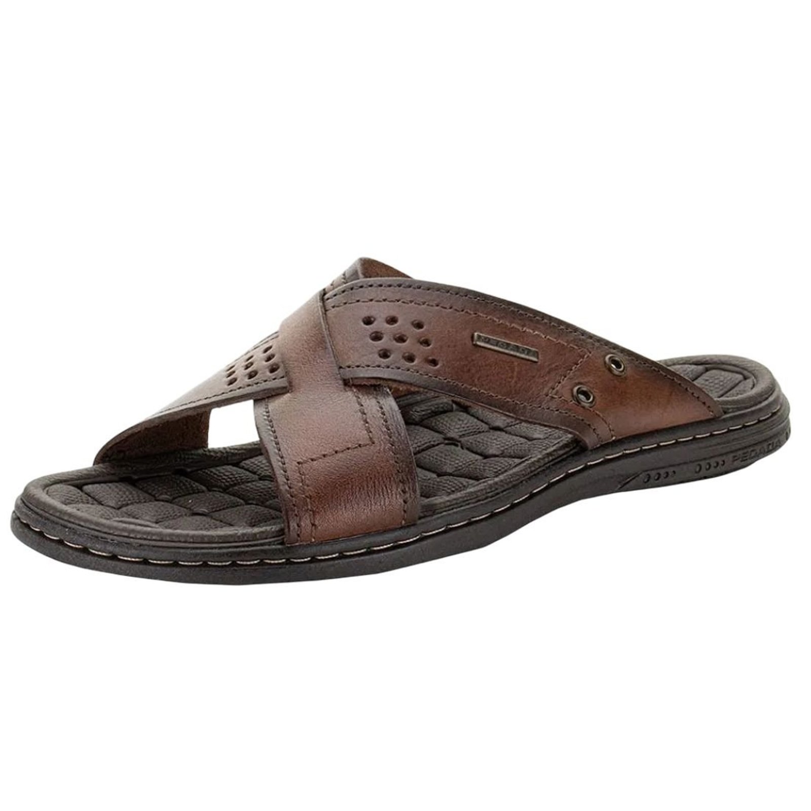 Chinelo Masculino Slide Dia a Dia Conforto Leve Couro Pegada