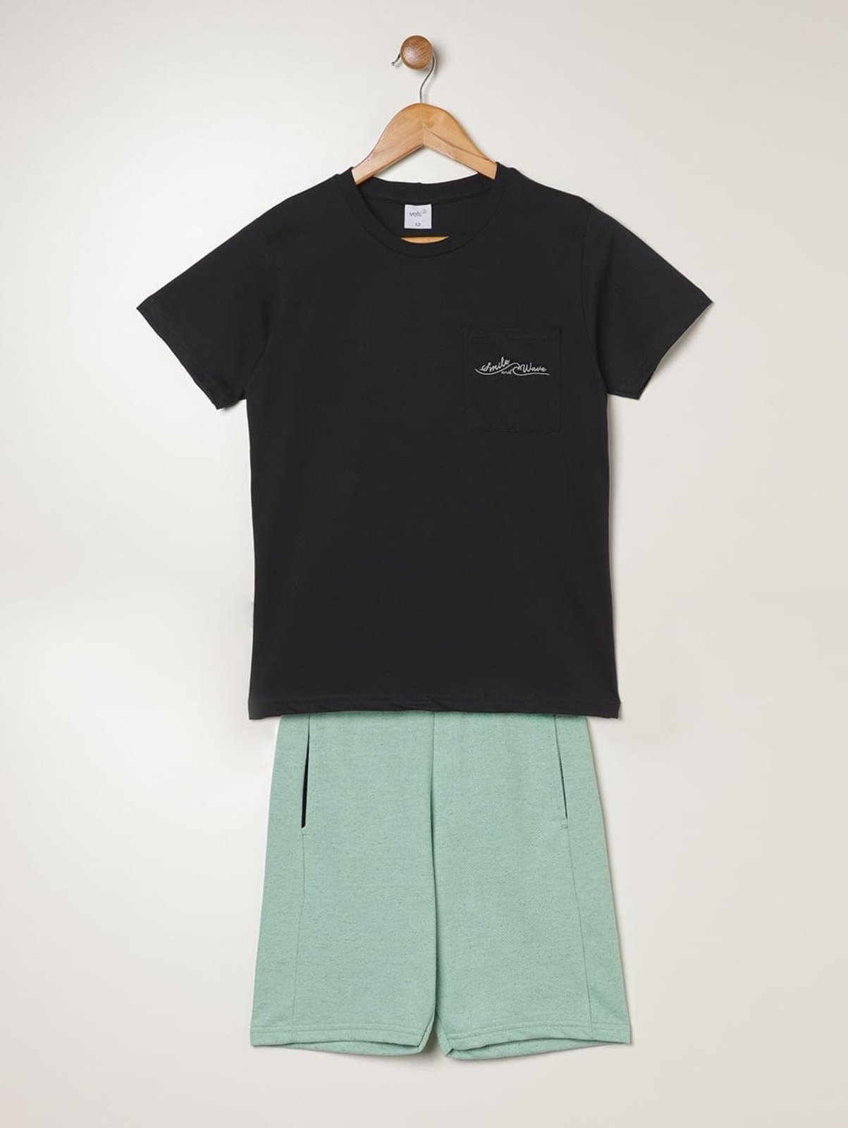 Infantil - Conjunto Curto Linho Juvenil Para Menino - PRETO
