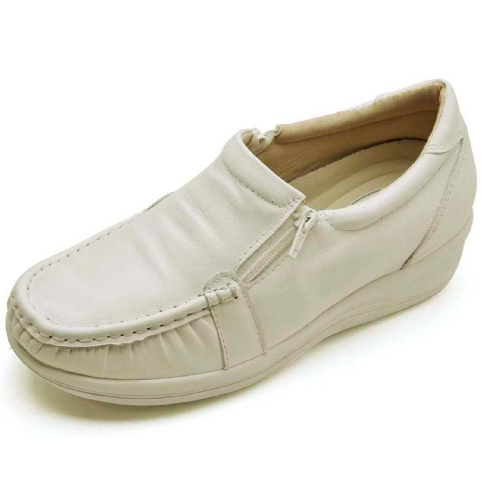 Sapato Mocassim Ortopédico Feminino Conforto em Couro 901 Branco