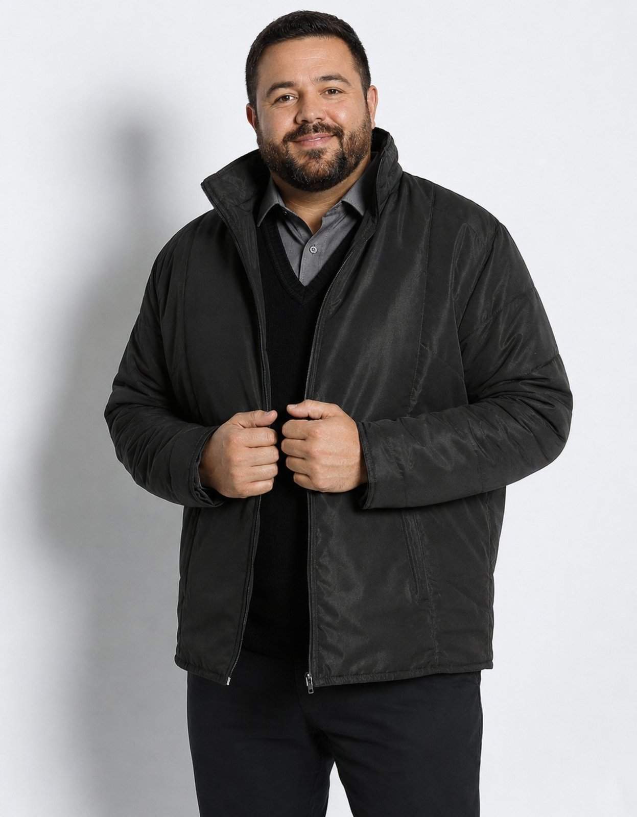 Jaqueta Masculina Gola Padre Plus Size Preto