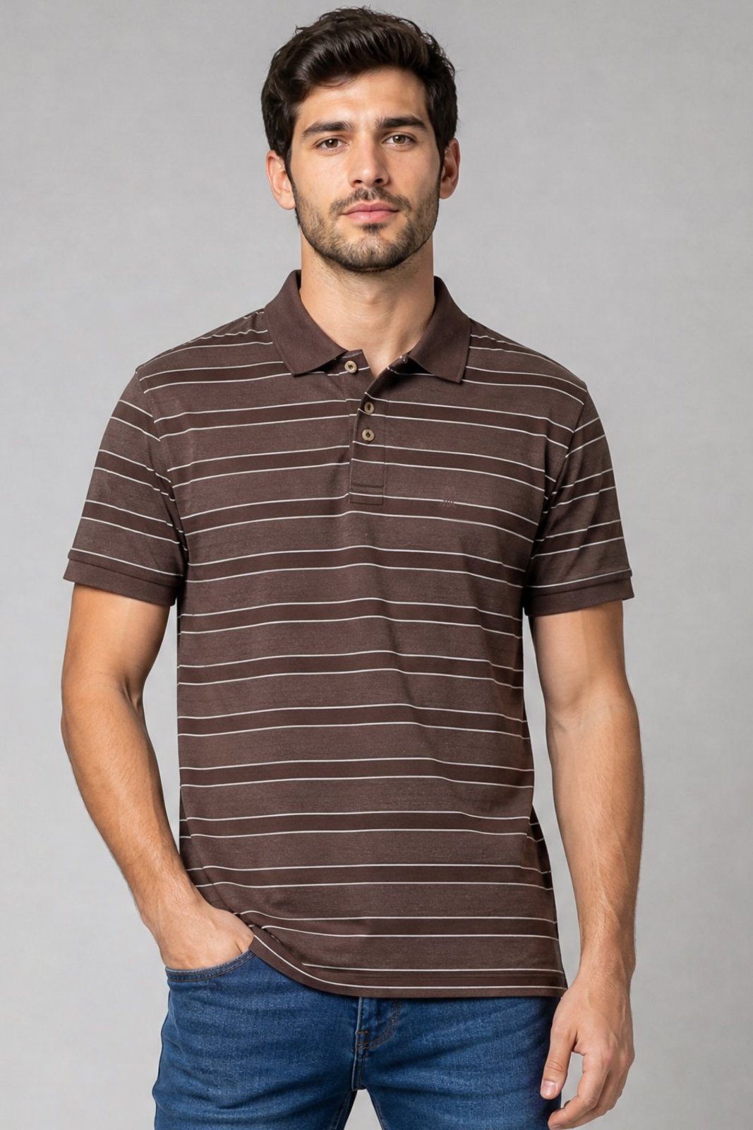 Polo Piquet Masculina Listrada Polo Wear Marrom