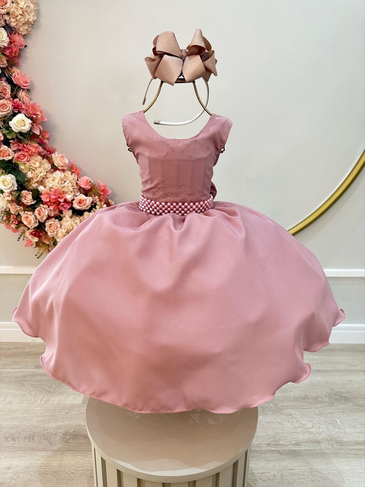 Infantil - Vestido Festa Rosa Rosé Nude Amêndoa Formatura Florista Casamento Dama Daminha Social Menina Juvenil Pérolas Princesa Rodado Aniversário Luxo