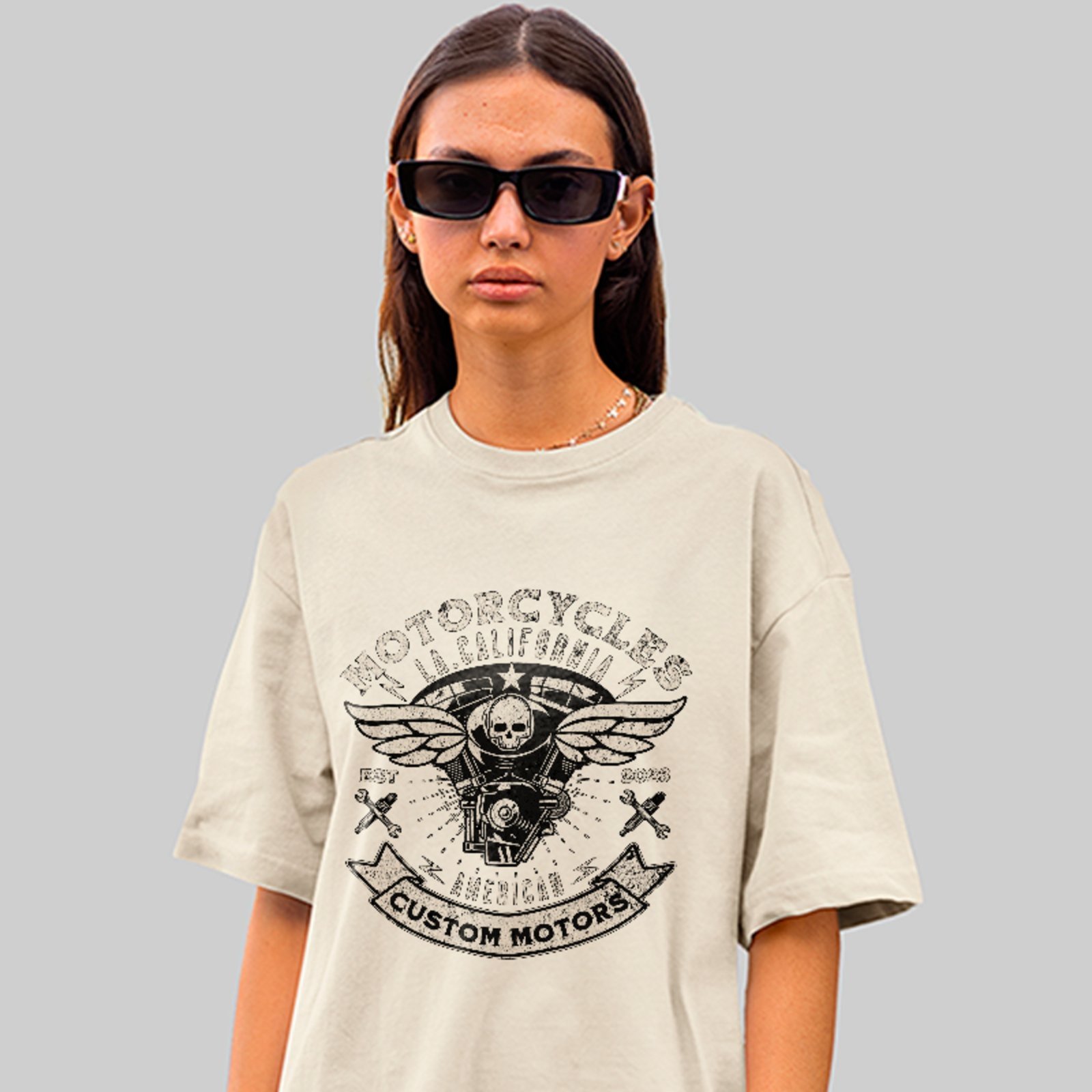 Camiseta Oversized Premium American Custom Motors Vintage Unissex Off White