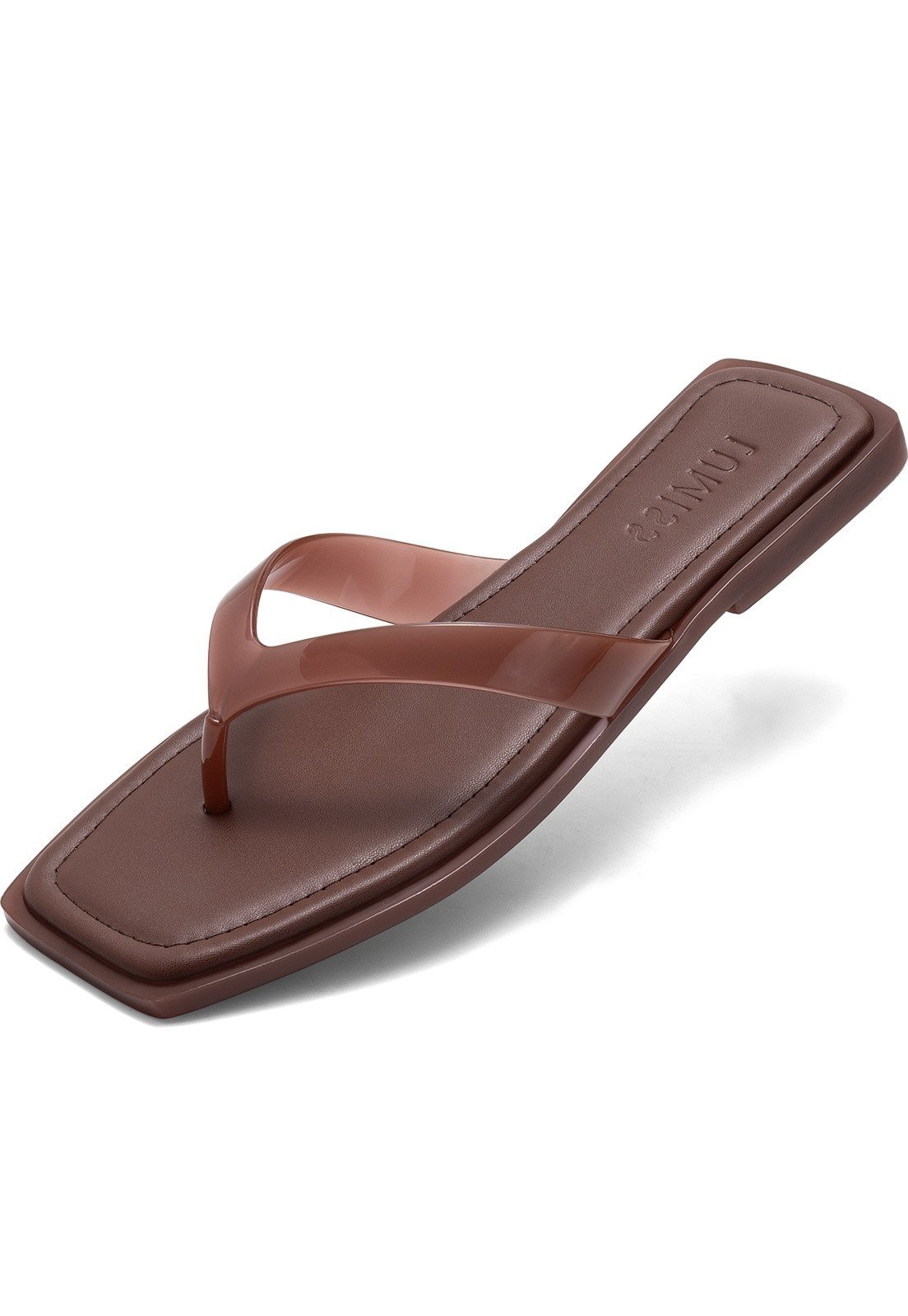 Rasteira Feminina Lumiss Jelly Chinelo De Dedo Tira Transparente Bico Quadrado Marrom