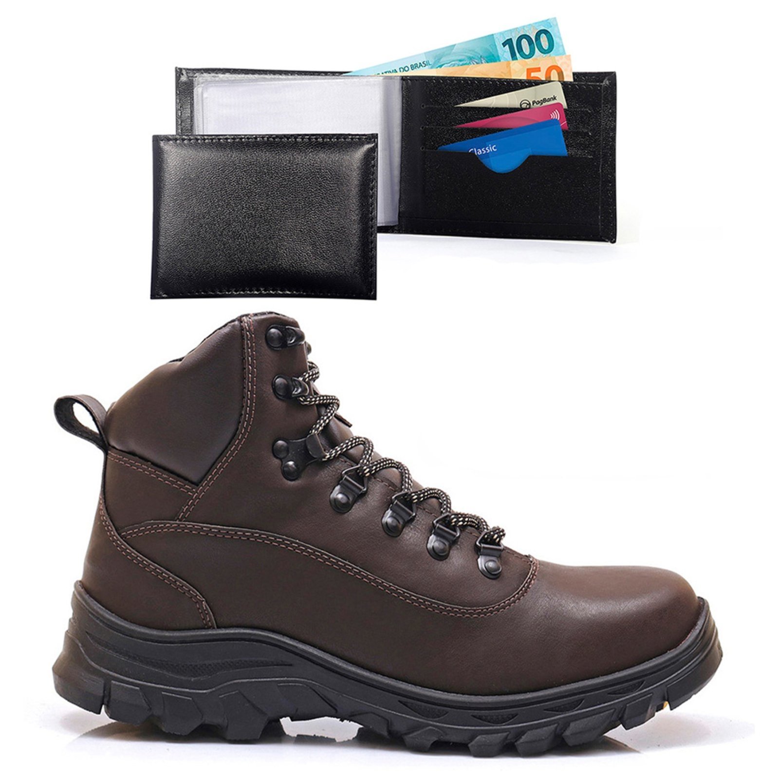 Bota Adventure Masculina Com Carteira Tenis Trilha Confortavel Resistente Marrom