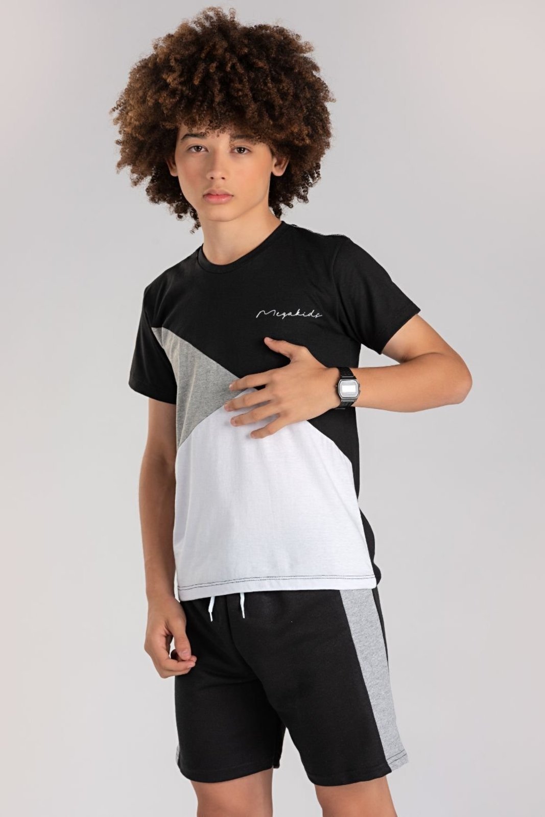 Vista 2 Infantil - Conjunto Verão Masculino Recortes Mega - Preto Mega Kids unico Mega Kids unico